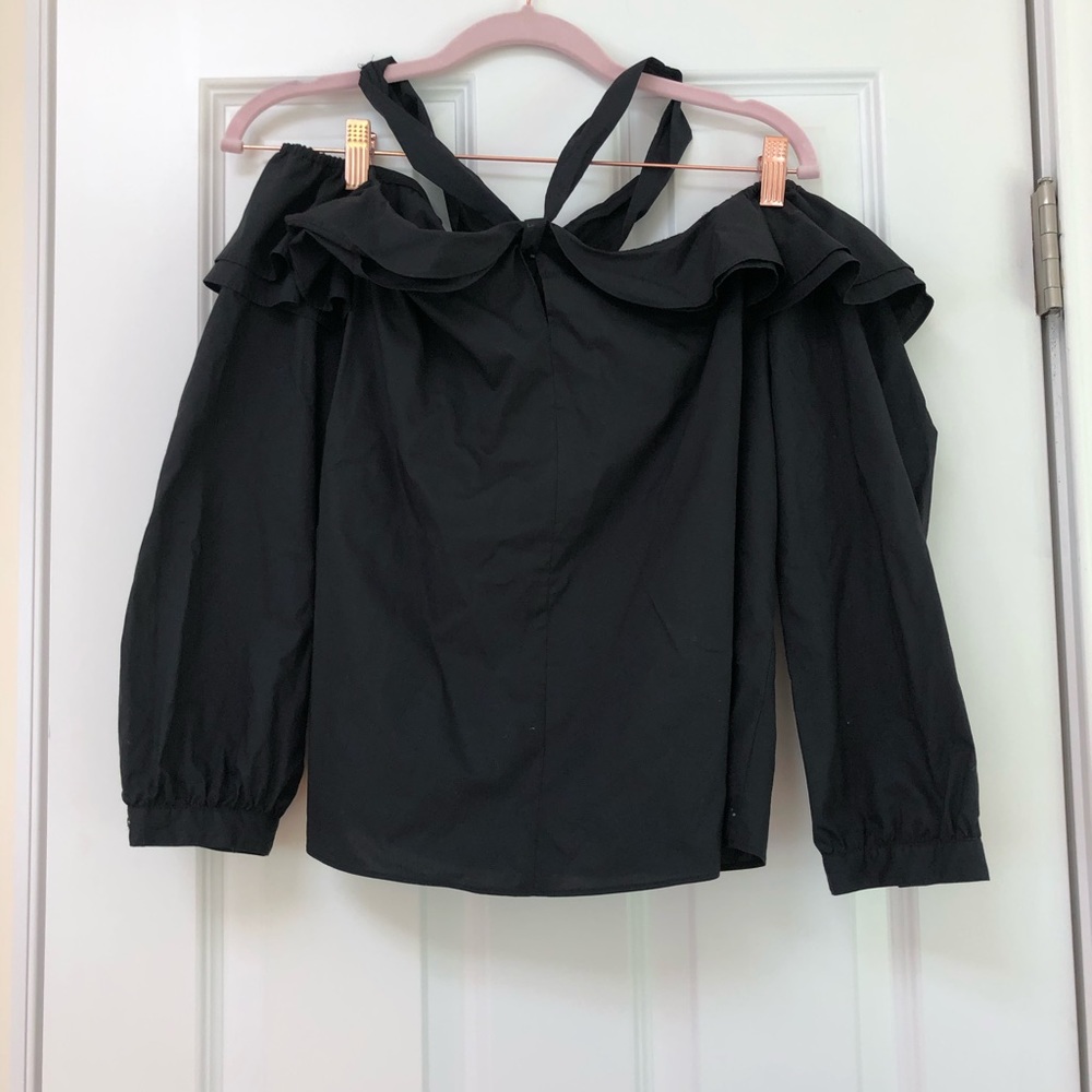 JCREW BLACK HALTER COLD SHOULDER TOP